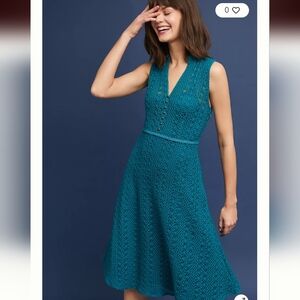 Anthropologie Evelyn Crochet Teal Dress